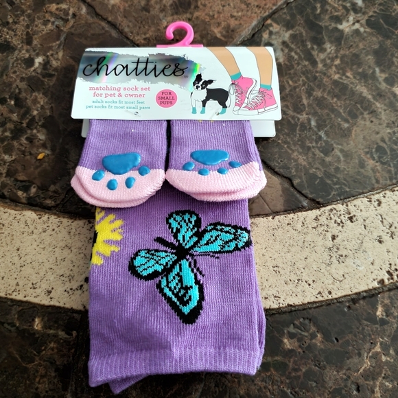 Chatties Matching Small pet & adult crew purple butterfly socks NWT - Picture 2 of 5